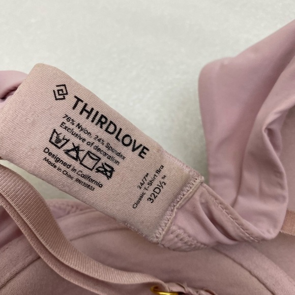 THIRDLOVE Pink Cream Tan Brown Lace Bra size 32 D 1/2 - Picture 8 of 9